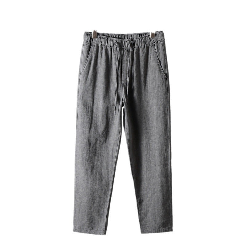 Mens Casual Cotton Linen Trousers Straight Loose Fit Pants