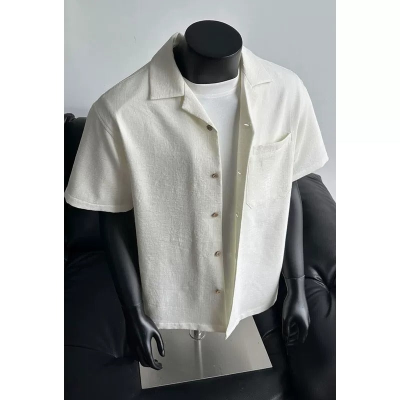Faux Linen Short-Sleeve Shirt