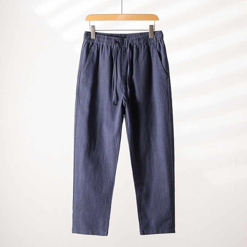 Mens Casual Cotton Linen Trousers Straight Loose Fit Pants
