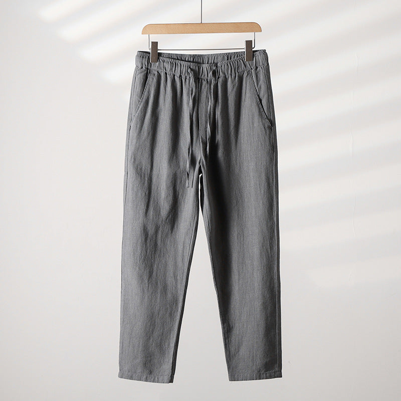 Mens Casual Cotton Linen Trousers Straight Loose Fit Pants