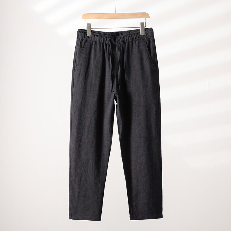 Mens Casual Cotton Linen Trousers Straight Loose Fit Pants