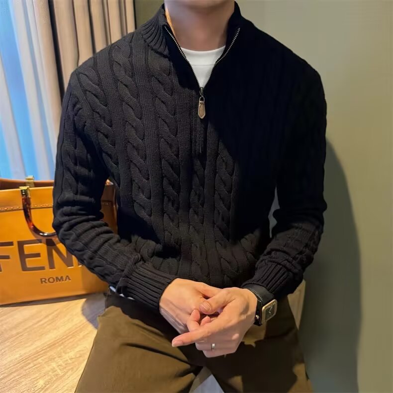 Mens Cable Knit Half-Zip Sweater