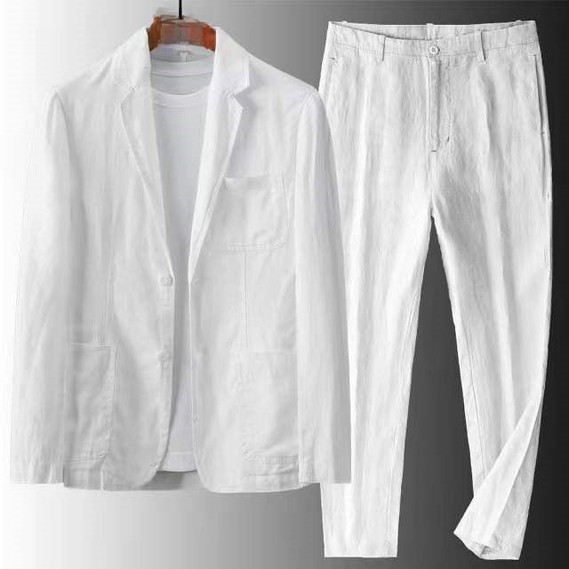 Men Casual Cotton Linen Suit Two Piece Set