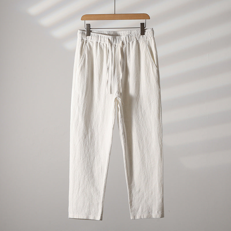 Mens Casual Cotton Linen Trousers Straight Loose Fit Pants