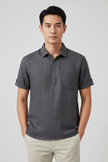 Charcoal Grey Linen Polo - Model