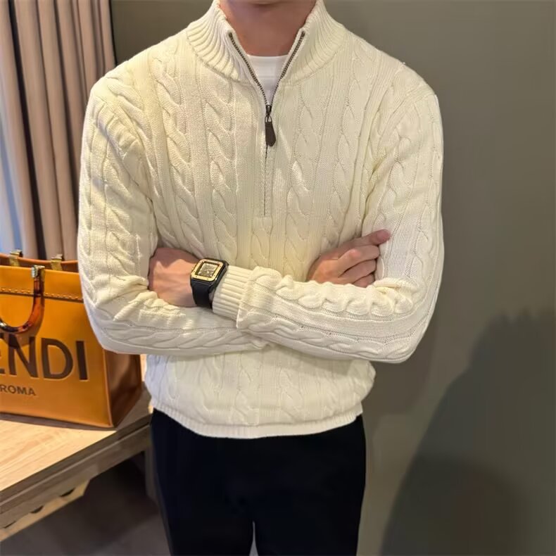 Mens Cable Knit Half-Zip Sweater