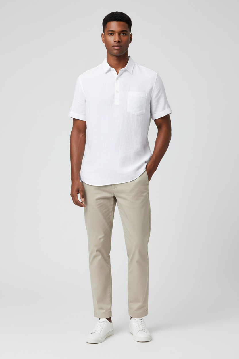 White Linen Polo - Model